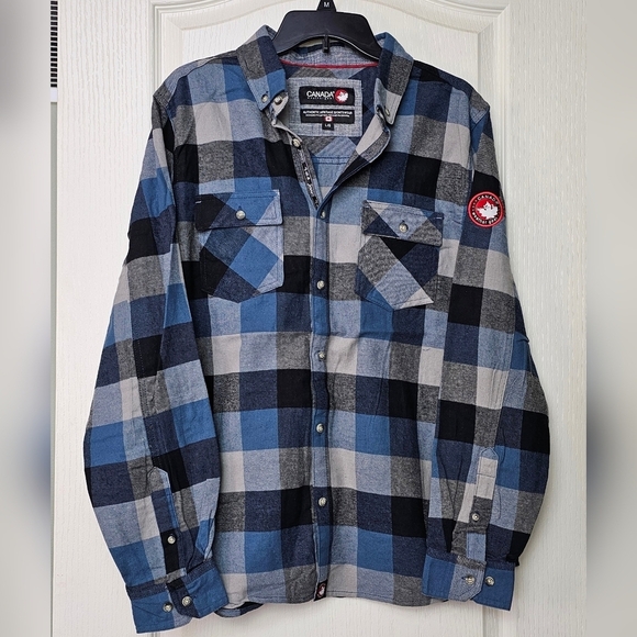Canada Weather Gear Men's Flannel Button-Down Chambray Lined Collar Blue/Black L - Picture 4 of 9